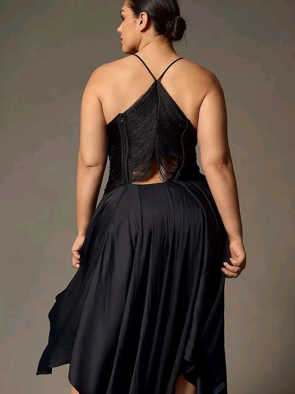 NWT Anthropologie Fringed Bodice Showstopper Black Midi Dress. Size 12 - Picture 7 of 9